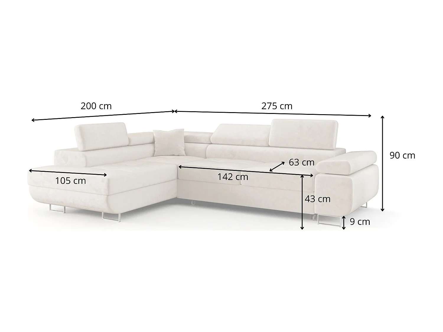 ECKSOFA EMILY mit Schlaffunktion Poso 135 Schwarz Rechts L-Form Sofa mit Stauraum Bettkasten Wohnzimmersofa Couch Sofa Bettsofa Bettkasten Bettcouch