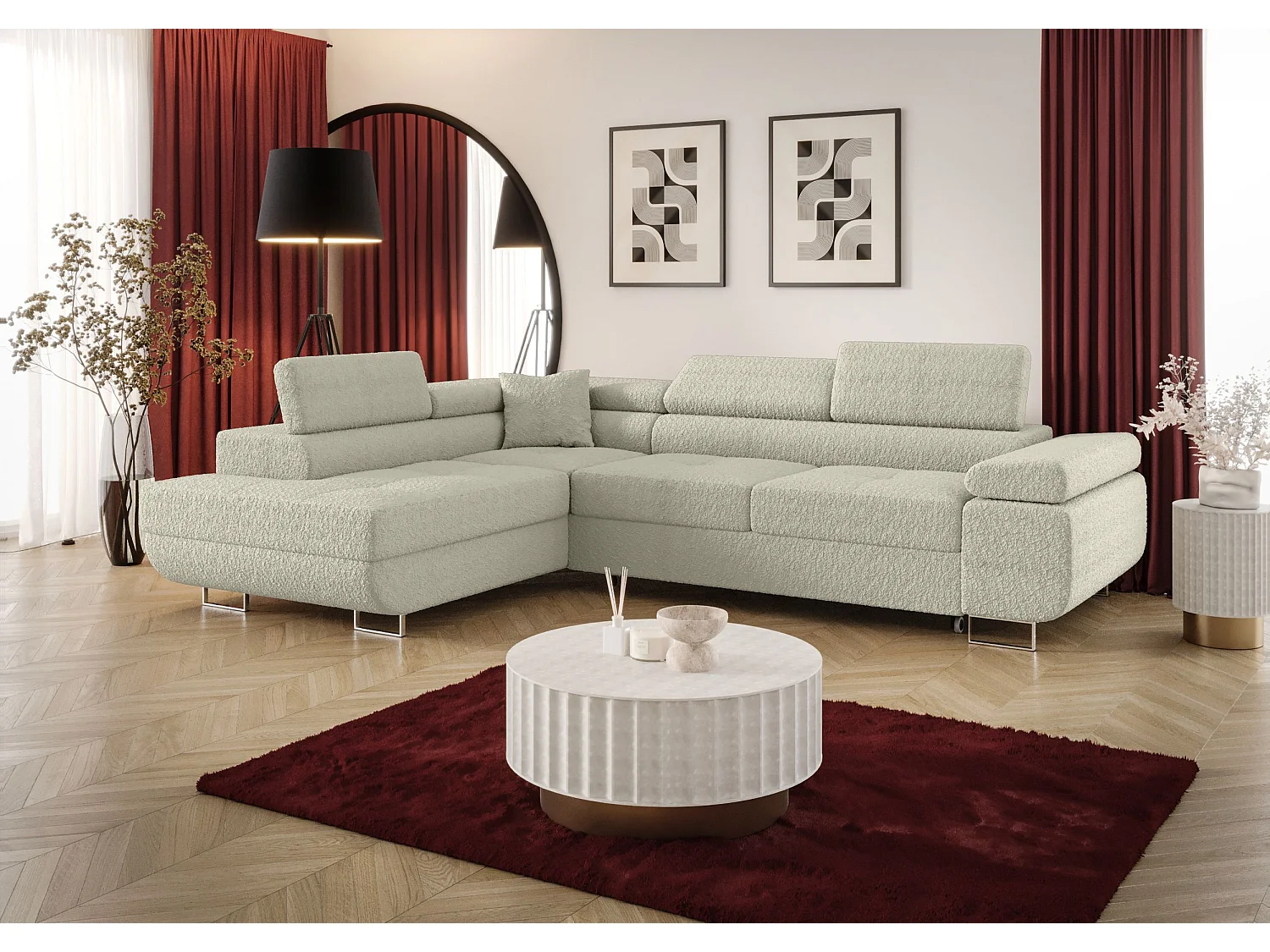 ECKSOFA EMILY mit Schlaffunktion Quelle 03 Beige Links L-Form Sofa mit Stauraum Bettkasten Wohnzimmersofa Couch Sofa Bettsofa Bettkasten Bettcouch