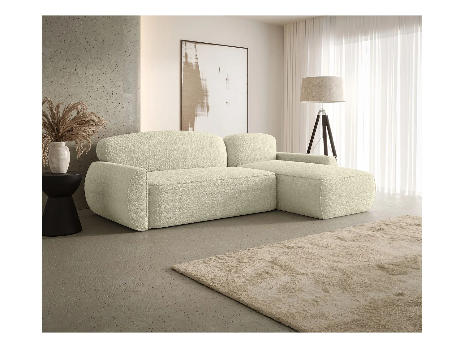 Narożnik z funkcją spania LUCAS Quelle 02 ecru prawy sofa w kształcie L z pojemnikiem na pościel sofa do salonu, sofa rozkładana, sofa z pojemnikiem