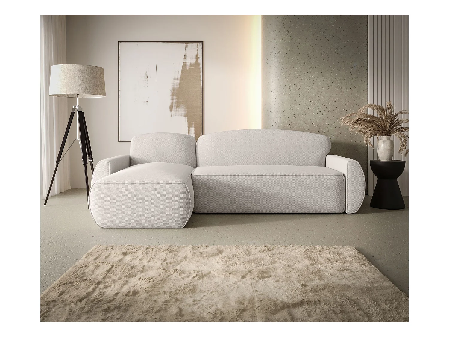 Narożnik z funkcją spania LUCAS Curio 02 kremowy lewy sofa w kształcie L z pojemnikiem na pościel sofa do salonu, sofa rozkładana, sofa z pojemnikiem