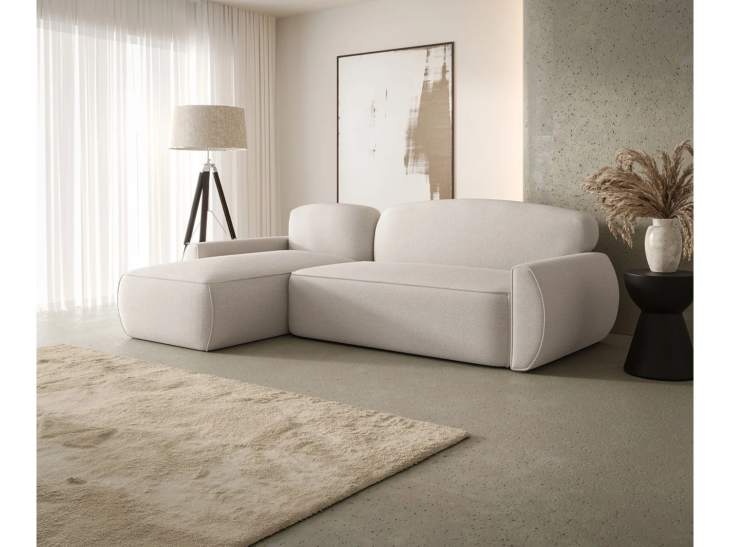 ECKSOFA mit Schlaffunktion LUCAS Curio 02 Creme Links L-Form Sofa mit Stauraum Bettkasten Wohnzimmersofa Couch Sofa Bettsofa Bettkasten Bettcouch