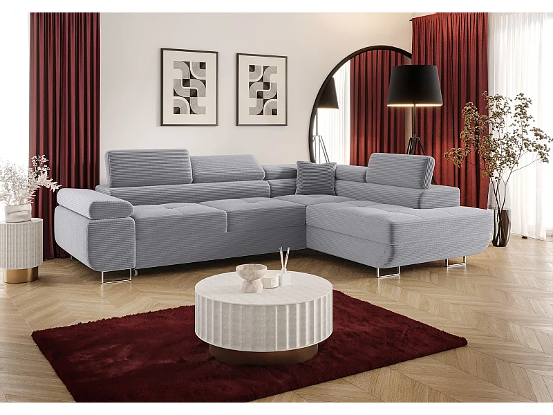 ECKSOFA EMILY mit Schlaffunktion Poso 55 Hellgrau Rechts L-Form Sofa mit Stauraum Bettkasten Wohnzimmersofa Couch Sofa Bettsofa Bettkasten Bettcouch