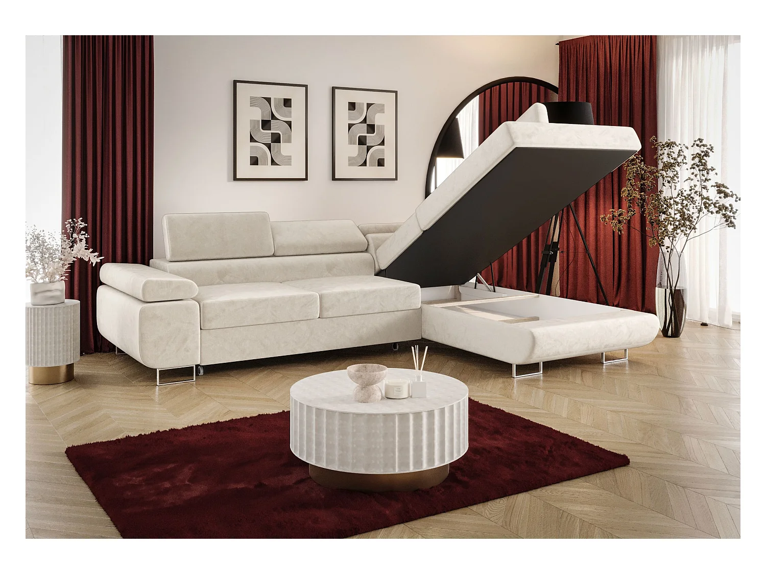 ECKSOFA EMILY mit Schlaffunktion Monolith 95 Schwarz Rechts L-Form Sofa mit Stauraum Bettkasten Wohnzimmersofa Couch Sofa Bettsofa Bettkasten Bettcouch