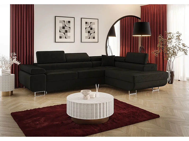 ECKSOFA EMILY mit Schlaffunktion Monolith 95 Schwarz Rechts L-Form Sofa mit Stauraum Bettkasten Wohnzimmersofa Couch Sofa Bettsofa Bettkasten Bettcouch