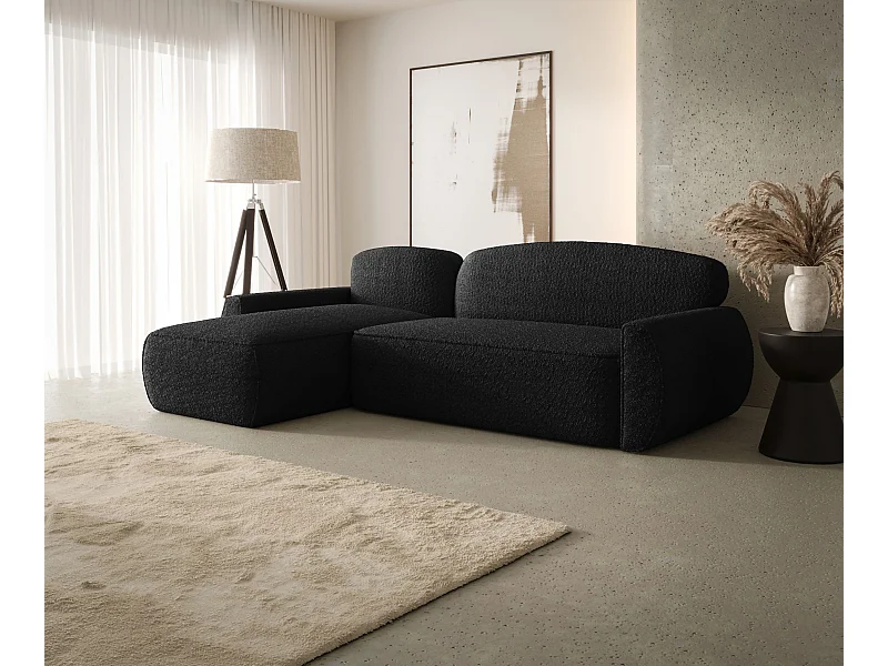 Narożnik z funkcją spania LUCAS Quelle 100 czarny lewy sofa w kształcie L z pojemnikiem na pościel sofa do salonu, sofa rozkładana, sofa z pojemnikiem