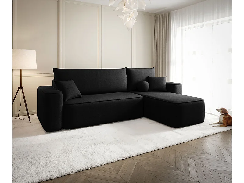 ECKSOFA mit Schlaffunktion SENNO Curio 99 Schwarz Rechts L-Form Sofa mit Stauraum Bettkasten Wohnzimmersofa Couch Sofa Bettsofa Bettkasten Bettcouch