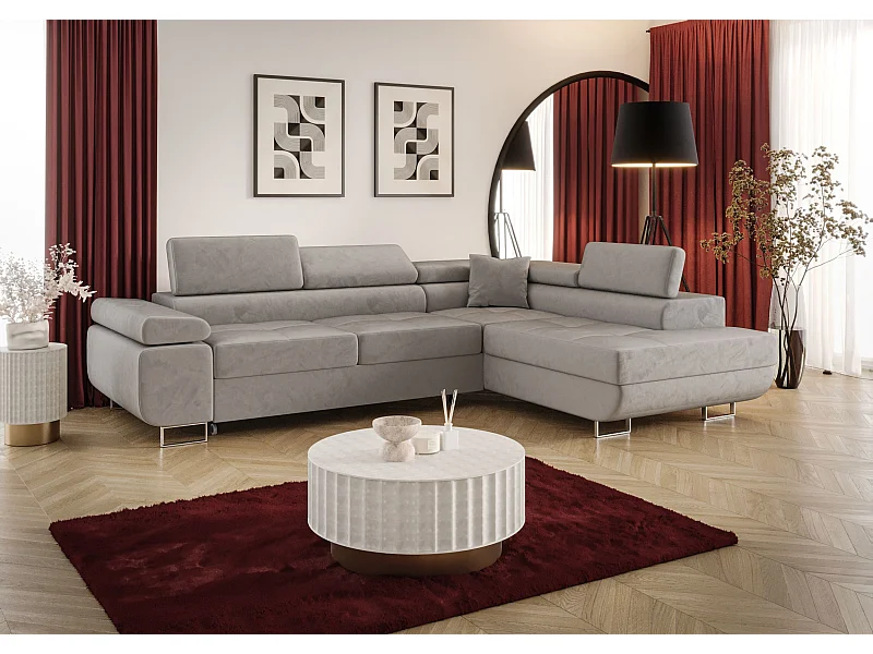 ECKSOFA EMILY mit Schlaffunktion Monolith 84 Grau Rechts L-Form Sofa mit Stauraum Bettkasten Wohnzimmersofa Couch Sofa Bettsofa Bettkasten Bettcouch