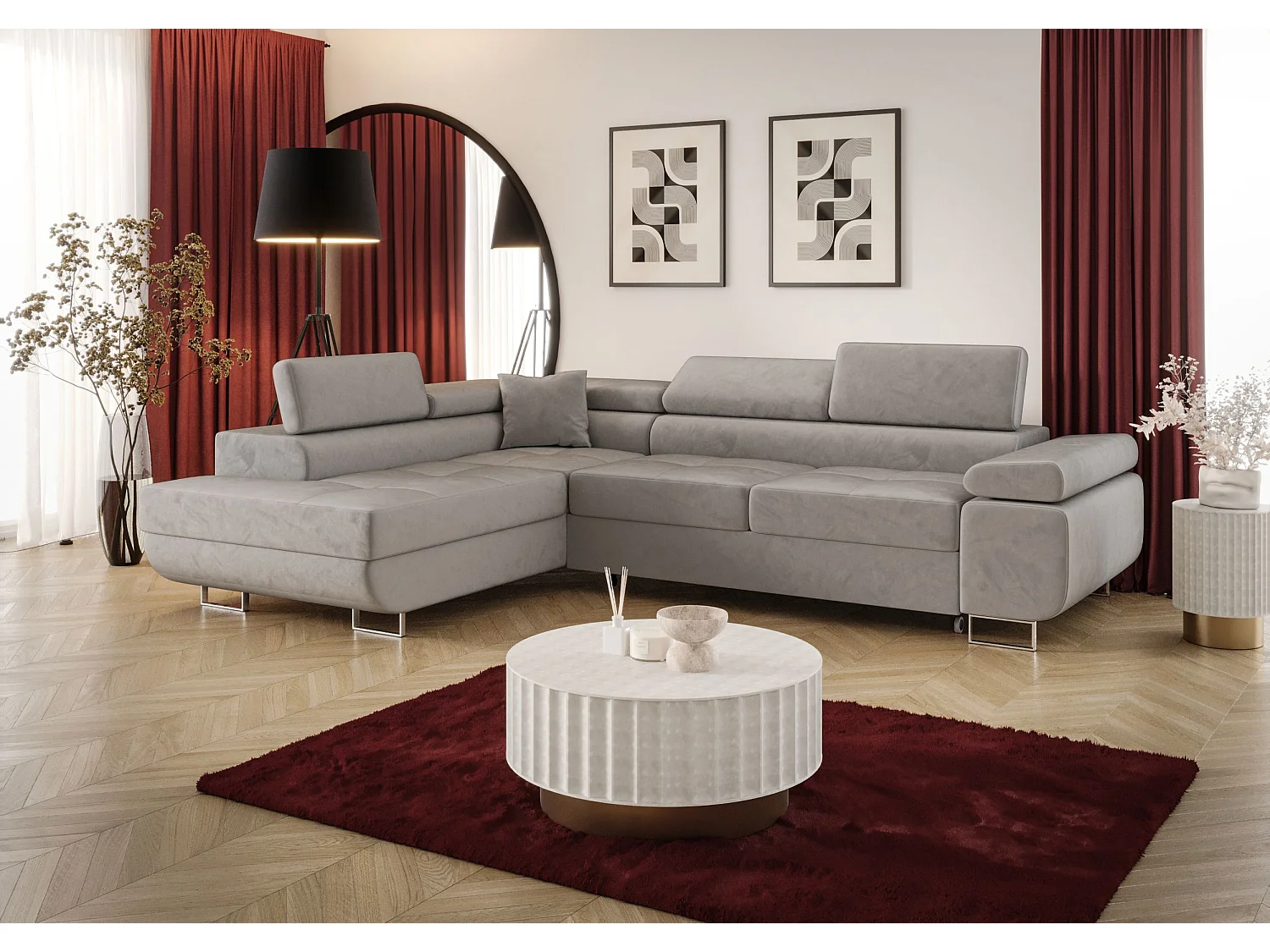 ECKSOFA EMILY mit Schlaffunktion Monolith 84 Grau Links L-Form Sofa mit Stauraum Bettkasten Wohnzimmersofa Couch Sofa Bettsofa Bettkasten Bettcouch
