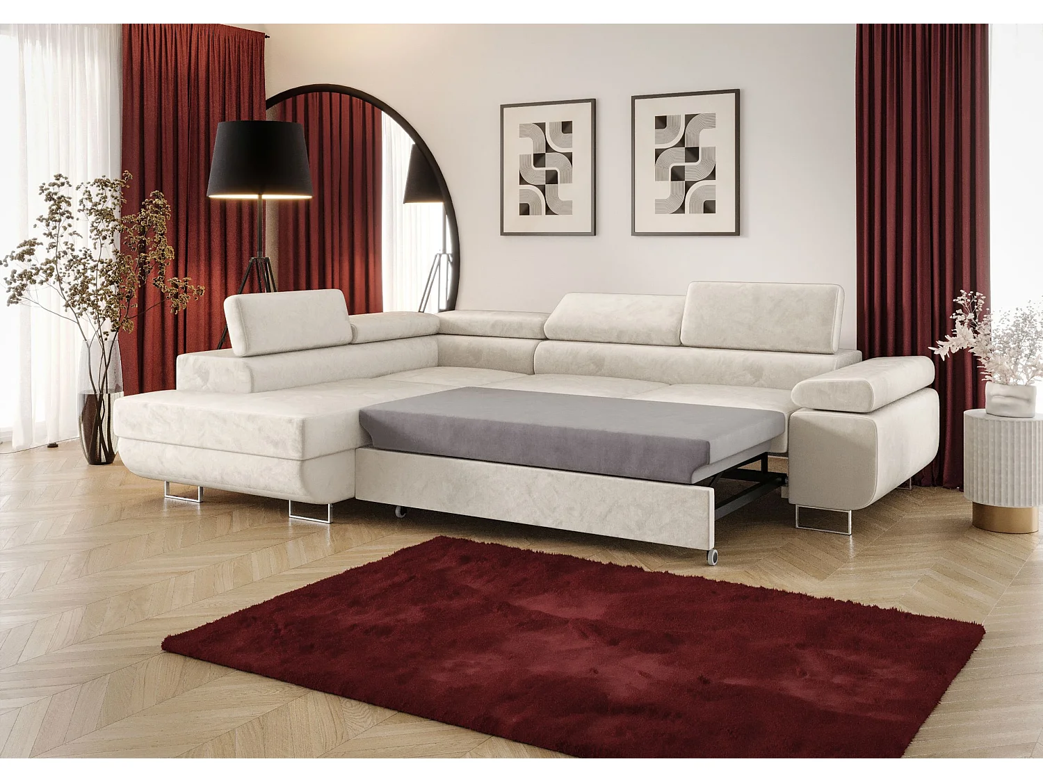 ECKSOFA EMILY mit Schlaffunktion Monolith 84 Grau Links L-Form Sofa mit Stauraum Bettkasten Wohnzimmersofa Couch Sofa Bettsofa Bettkasten Bettcouch