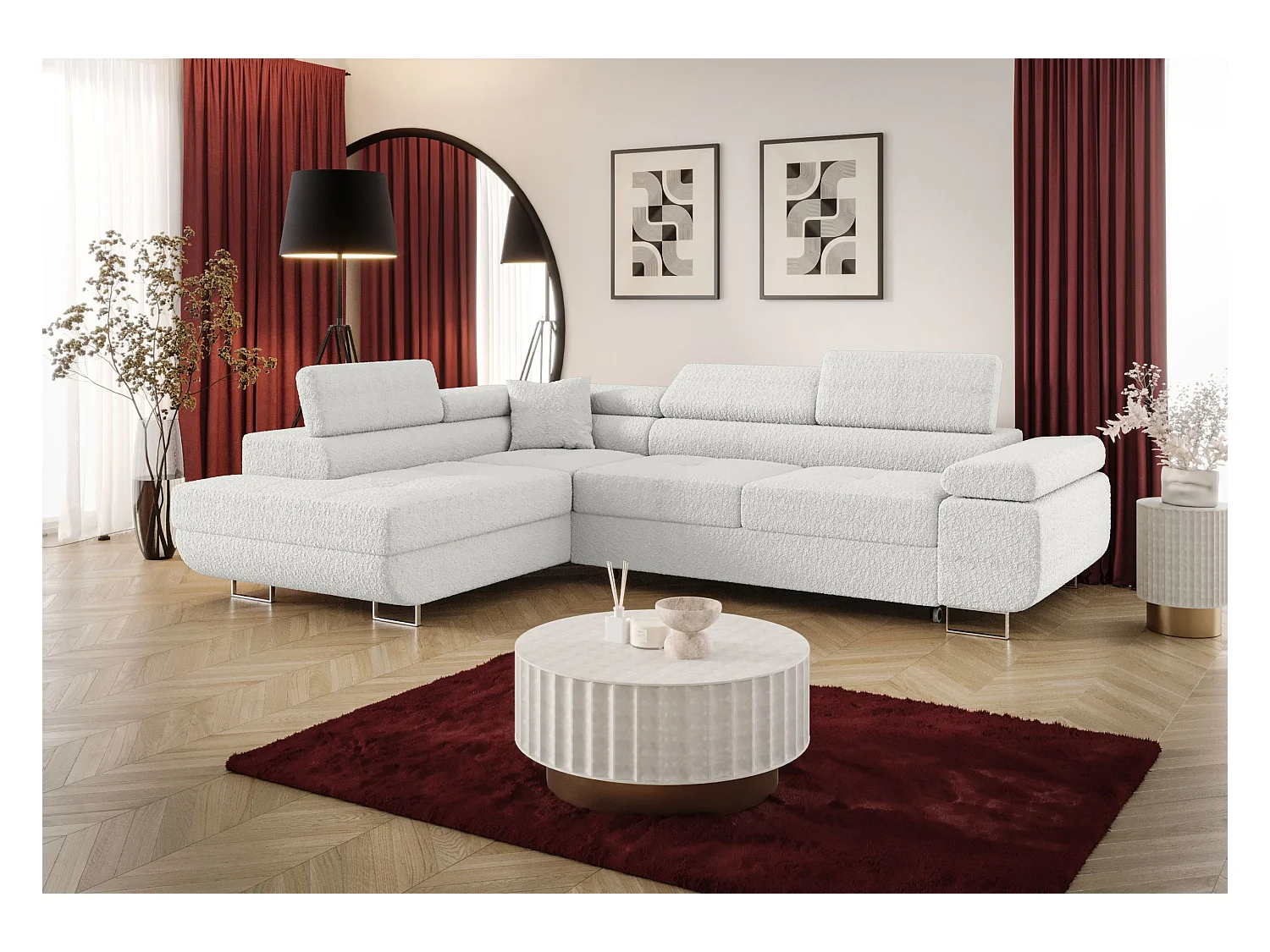 HOEKBANK EMILY met slaapfunctie Quelle 01 Wit Links L-vorm bank met opbergruimte, slaapbank, woonkamerbank