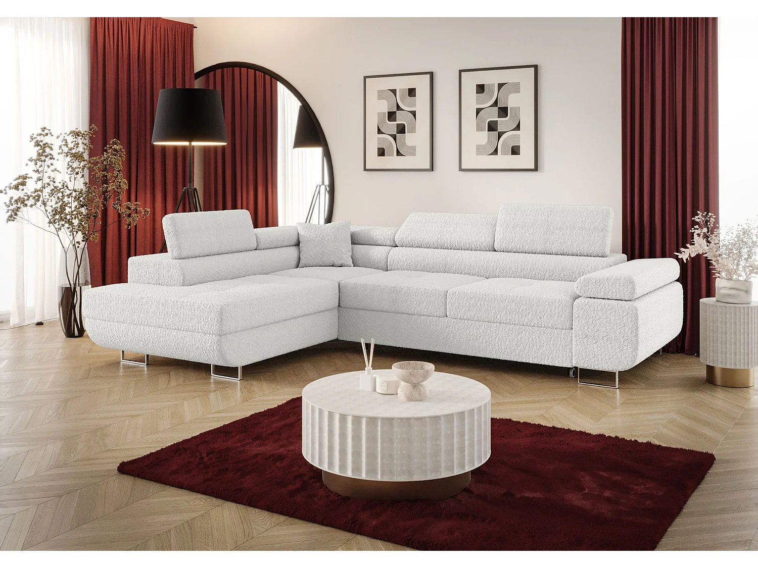 ECKSOFA EMILY mit Schlaffunktion Quelle 01 Weiß Links L-Form Sofa mit Stauraum Bettkasten Wohnzimmersofa Couch Sofa Bettsofa Bettkasten Bettcouch