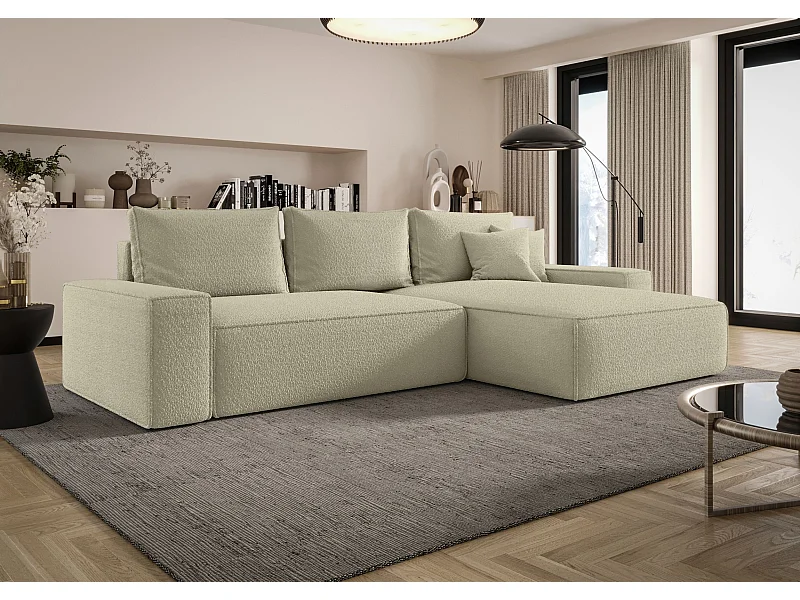 HOEKBANK MONA met slaapfunctie QUELLE 06 Beige Rechts L-vorm bank met opbergruimte, slaapbank, woonkamerbank
