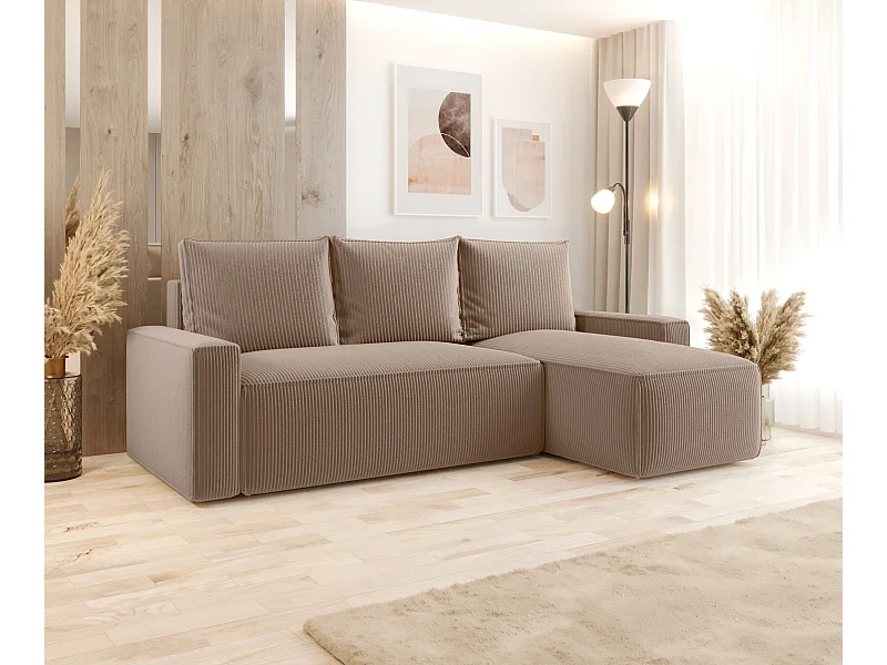 ECKSOFA mit Schlaffunktion SAVIO Poso 02 Hellbraun Rechts L-Form Sofa mit Stauraum Bettkasten Wohnzimmersofa Couch Sofa Bettsofa Bettkasten Bettcouch