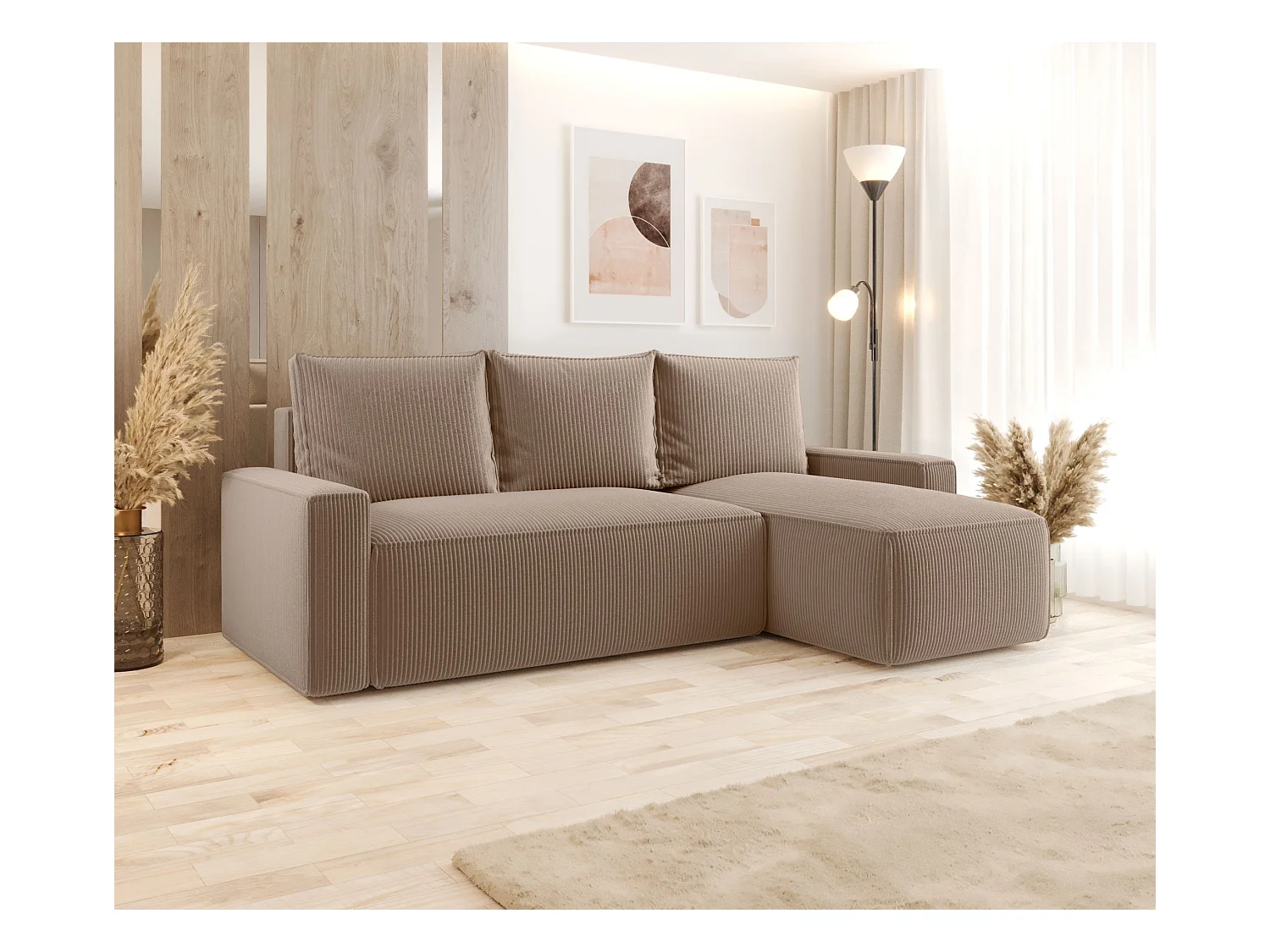 ECKSOFA mit Schlaffunktion SAVIO Poso 02 Hellbraun Rechts L-Form Sofa mit Stauraum Bettkasten Wohnzimmersofa Couch Sofa Bettsofa Bettkasten Bettcouch