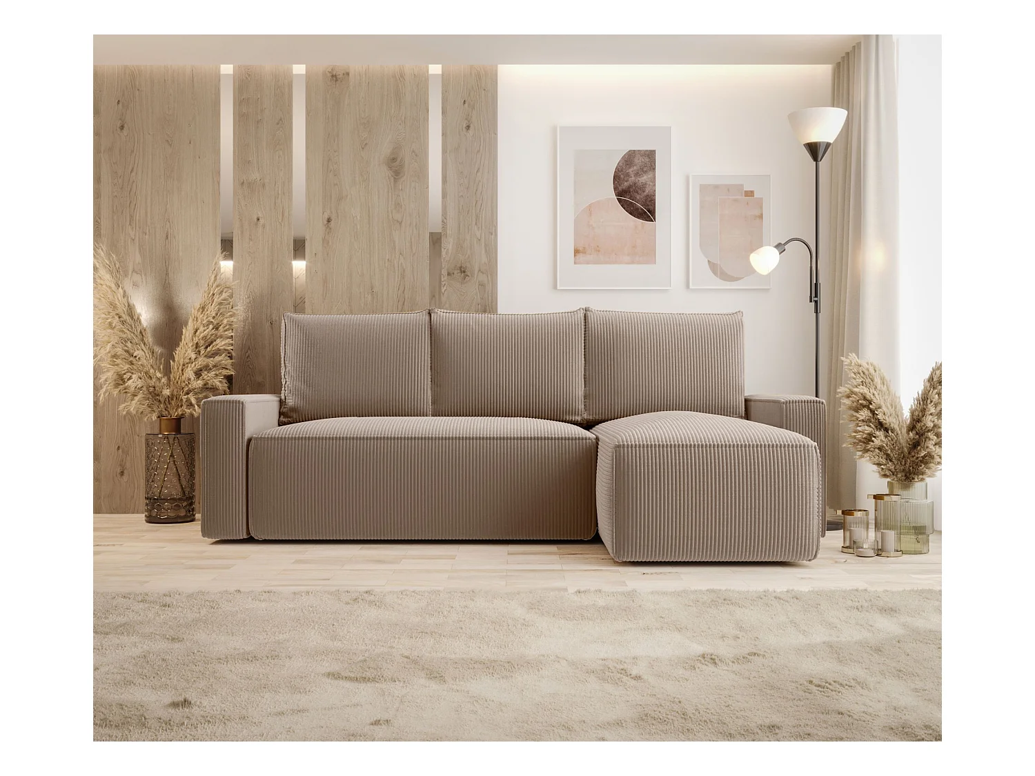 ECKSOFA mit Schlaffunktion SAVIO Poso 02 Hellbraun Rechts L-Form Sofa mit Stauraum Bettkasten Wohnzimmersofa Couch Sofa Bettsofa Bettkasten Bettcouch