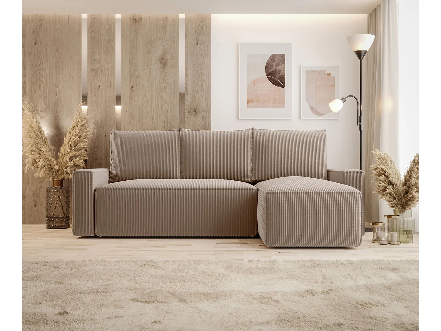 Hoekbank met slaapfunctie SAVIO Poso 02 lichtbruin rechts L-vormige bank met opbergruimte woonkamerbank, slaapbank, bank met opbergruimte