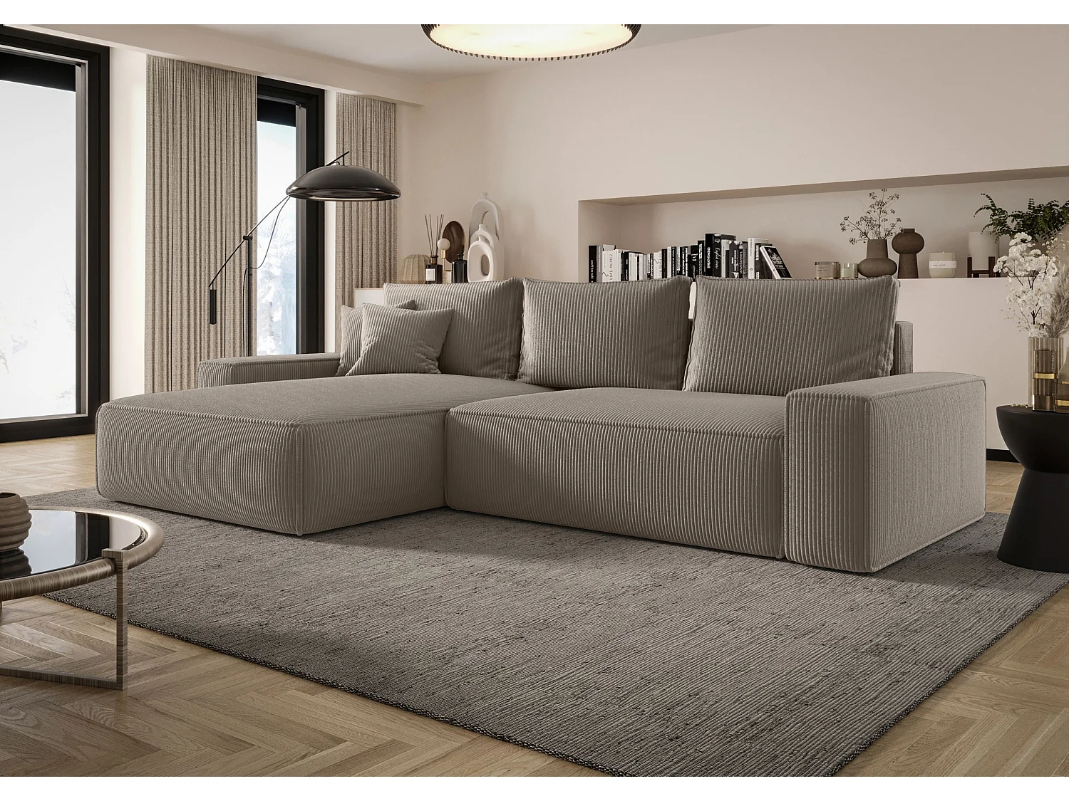 ECKSOFA MONA mit Schlaffunktion POSO 03 Hellbraun Links L-Form Sofa mit Stauraum Bettkasten Wohnzimmersofa Couch Sofa Bettsofa Bettkasten Bettcouch