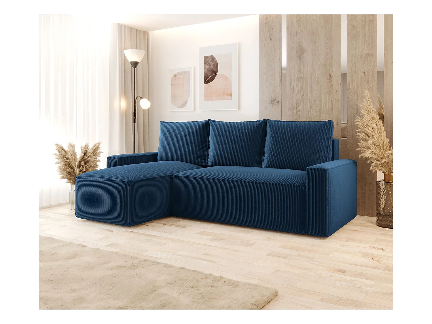 Hoekbank met slaapfunctie SAVIO Poso 05 donkerblauwlinks L-vormige bank met opbergruimte woonkamerbank, slaapbank, bank met opbergruimte