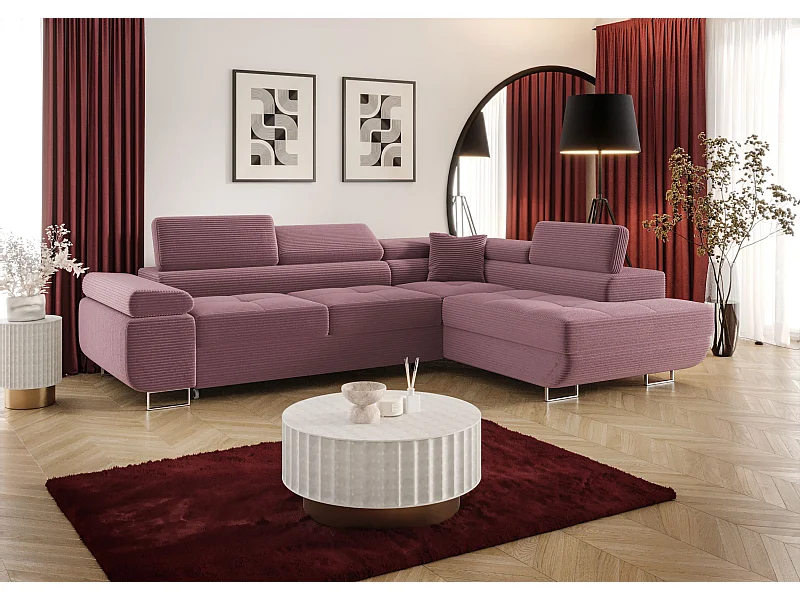 ECKSOFA EMILY mit Schlaffunktion Poso 130 Violett Rechts L-Form Sofa mit Stauraum Bettkasten Wohnzimmersofa Couch Sofa Bettsofa Bettkasten Bettcouch
