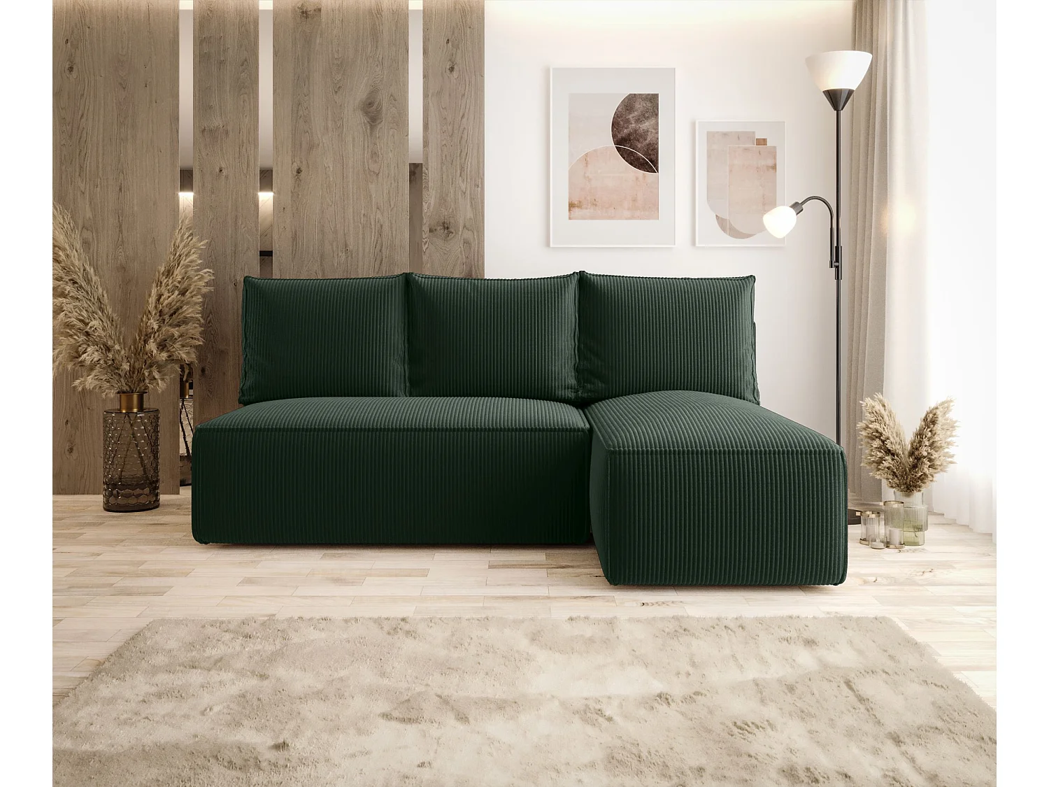 Narożnik z funkcją spania SAVIO MINI Poso 14 ciemnozielony prawy sofa w kształcie L z pojemnikiem na pościel sofa do salonu, sofa rozkładana, sofa z pojemnikiem