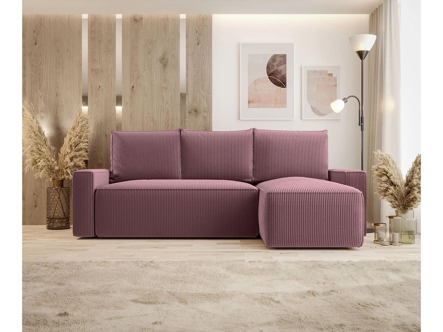 ECKSOFA mit Schlaffunktion SAVIO Poso 130 Violett Rechts L-Form Sofa mit Stauraum Bettkasten Wohnzimmersofa Couch Sofa Bettsofa Bettkasten Bettcouch