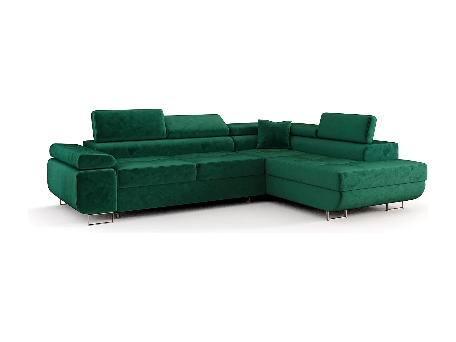 HOEKBANK EMILY met slaapfunctie Monolith 37 Groen Rechts L-vorm bank met opbergruimte, slaapbank, woonkamerbank