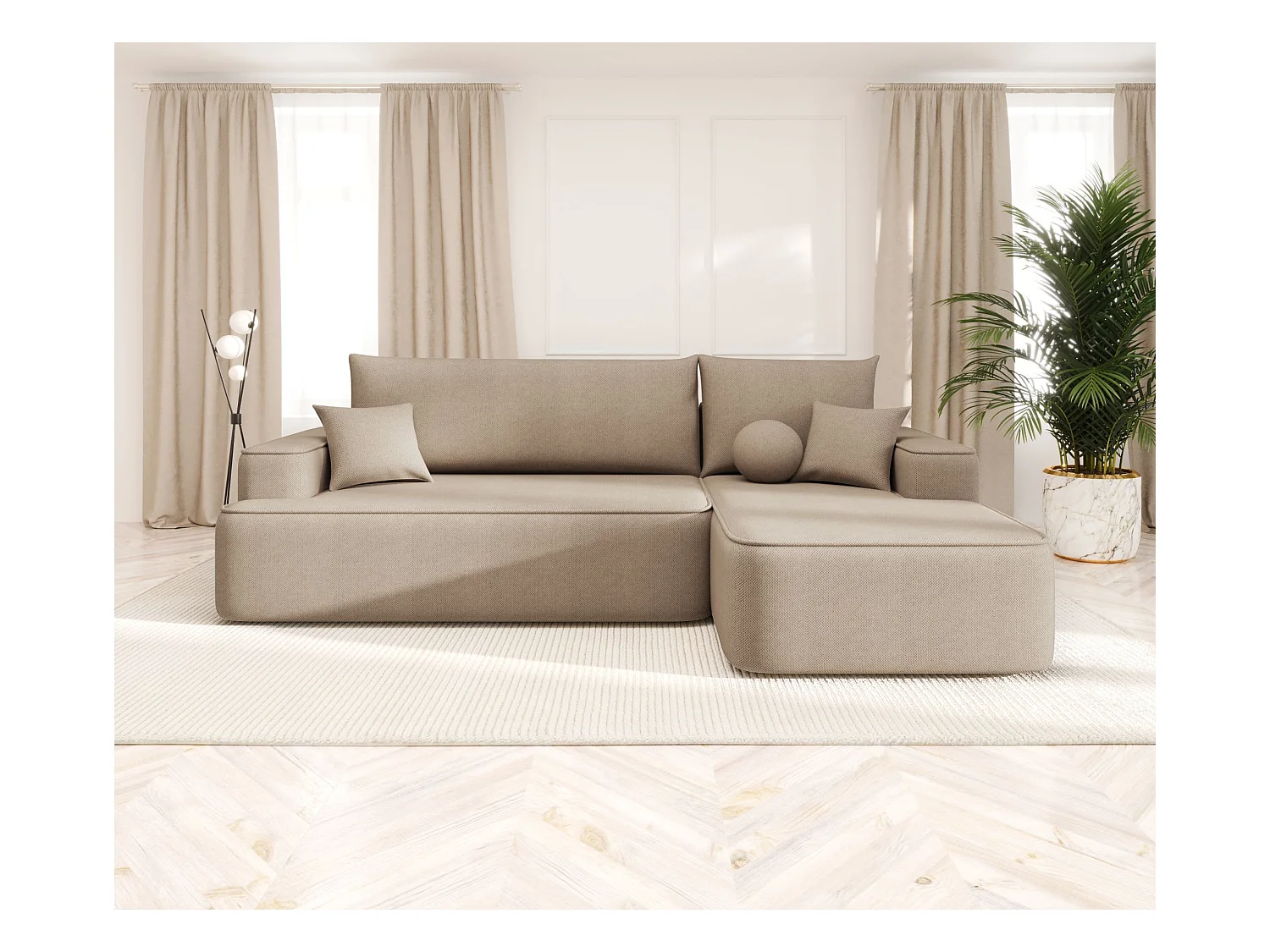 HOEKBANK FIGO met slaapfunctie Curio 15 Beige Rechts L-vorm bank met opbergruimte, slaapbank, woonkamerbank