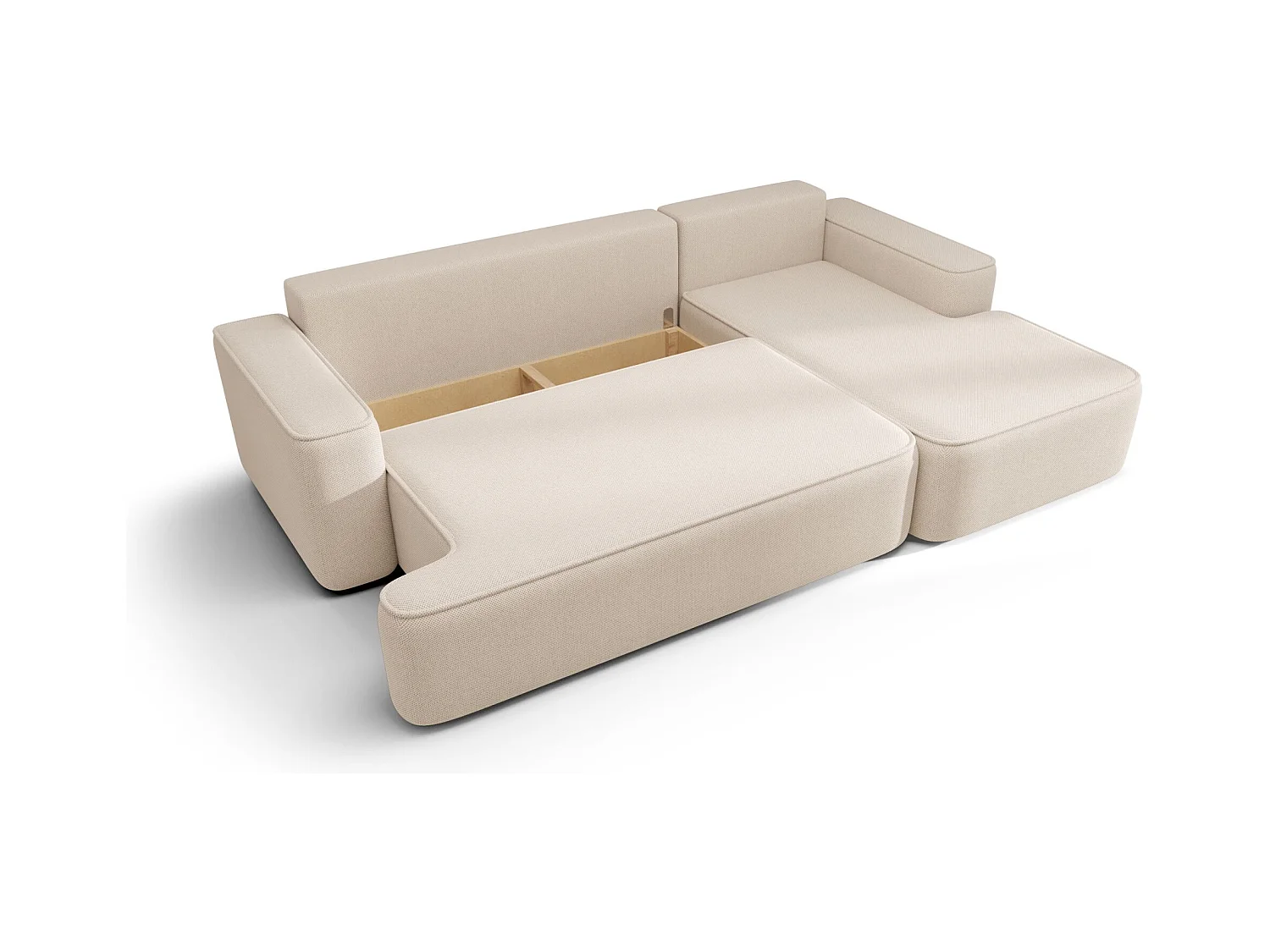 HOEKBANK FIGO met slaapfunctie Curio 15 Beige Rechts L-vorm bank met opbergruimte, slaapbank, woonkamerbank