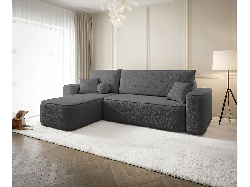 ECKSOFA mit Schlaffunktion SENNO Quelle 92 Dunkelgrau Links L-Form Sofa mit Stauraum Bettkasten Wohnzimmersofa Couch Sofa Bettsofa Bettkasten Bettcouch