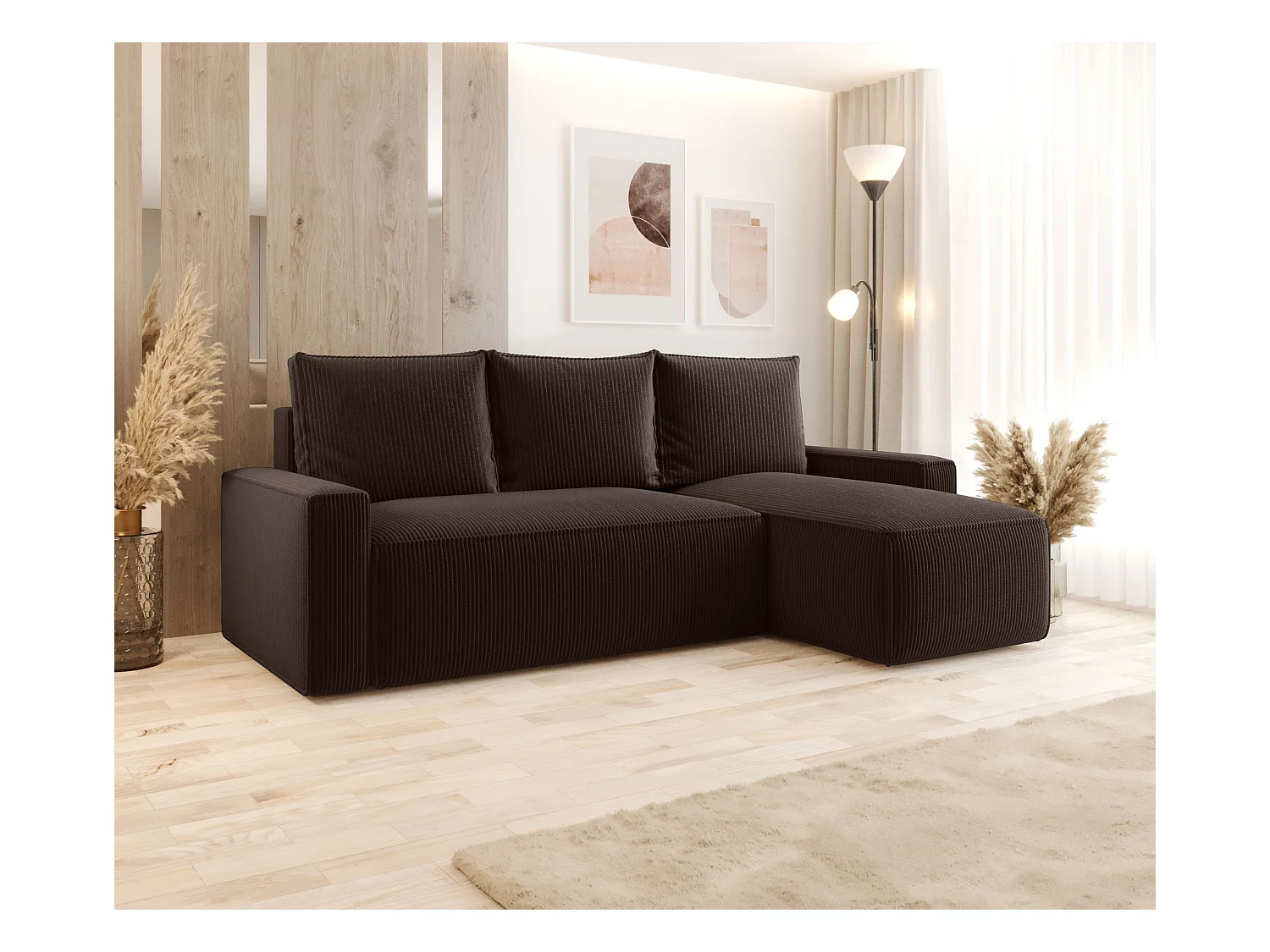 Hoekbank met slaapfunctie SAVIO Poso 06 bruin rechts L-vormige bank met opbergruimte woonkamerbank, slaapbank, bank met opbergruimte