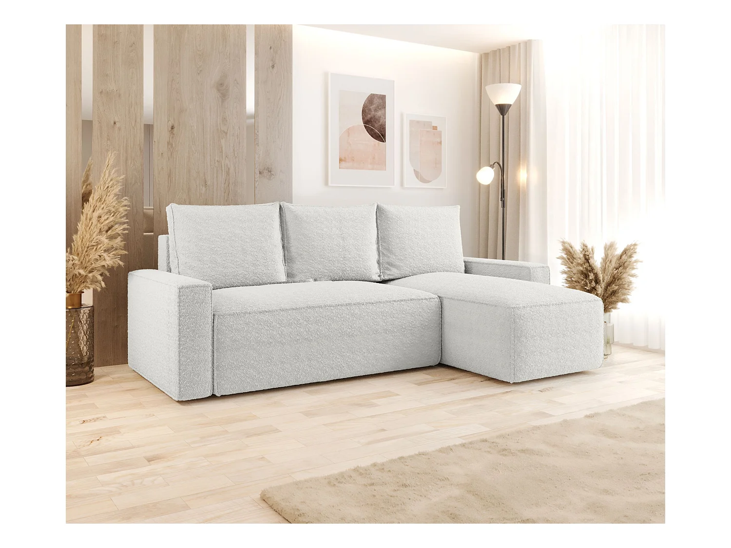 Hoekbank met slaapfunctie SAVIO Quelle 01 crèmerechts L-vormige bank met opbergruimte woonkamerbank, slaapbank, bank met opbergruimte