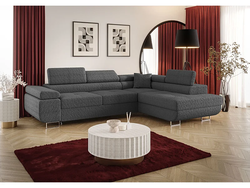 ECKSOFA EMILY mit Schlaffunktion Quelle 92 Dunkelgrau Rechts L-Form Sofa mit Stauraum Bettkasten Wohnzimmersofa Couch Sofa Bettsofa Bettkasten Bettcouch
