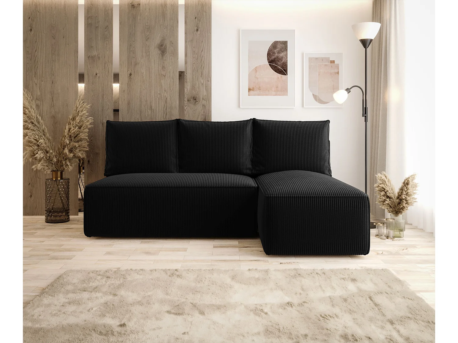 Narożnik z funkcją spania SAVIO MINI Poso 135 czarny prawy sofa w kształcie L z pojemnikiem na pościel sofa do salonu, sofa rozkładana, sofa z pojemnikiem