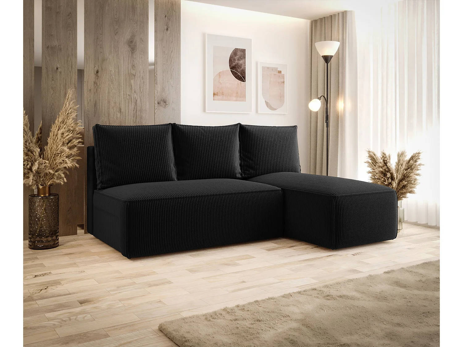 Narożnik z funkcją spania SAVIO MINI Poso 135 czarny prawy sofa w kształcie L z pojemnikiem na pościel sofa do salonu, sofa rozkładana, sofa z pojemnikiem