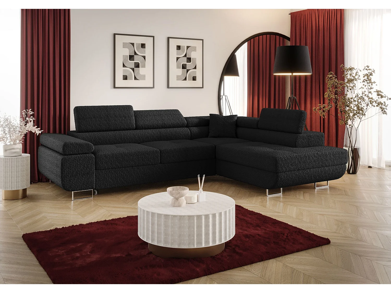 ECKSOFA EMILY mit Schlaffunktion Quelle 100 Schwarz Rechts L-Form Sofa mit Stauraum Bettkasten Wohnzimmersofa Couch Sofa Bettsofa Bettkasten Bettcouch