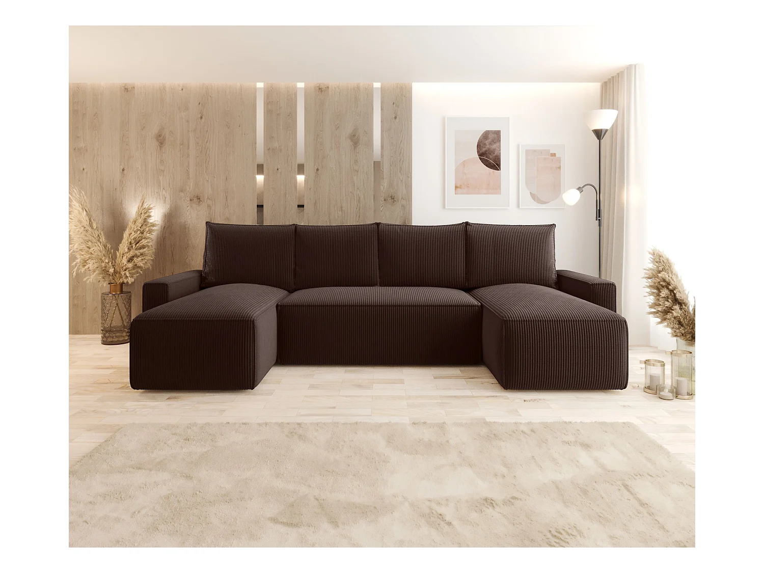 ECKSOFA mit Schlaffunktion SAVIO U Poso 06 Braun U-Form Sofa mit Stauraum Bettkasten Wohnzimmersofa Couch Sofa Bettsofa Bettkasten Bettcouch