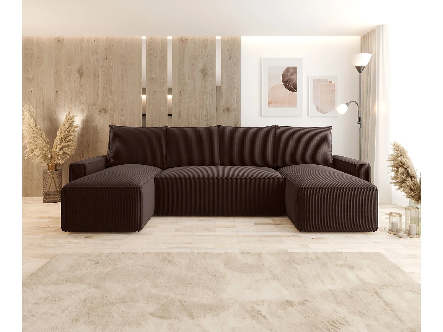 ECKSOFA mit Schlaffunktion SAVIO U Poso 06 Braun U-Form Sofa mit Stauraum Bettkasten Wohnzimmersofa Couch Sofa Bettsofa Bettkasten Bettcouch