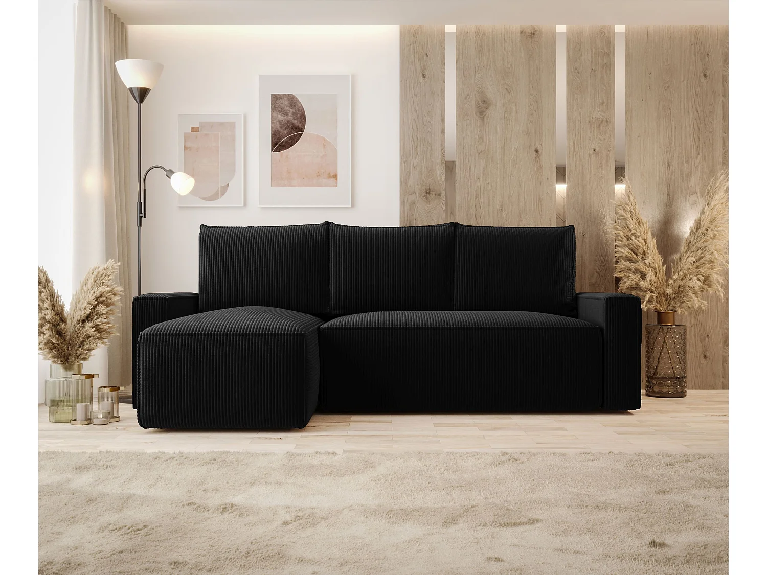 ECKSOFA mit Schlaffunktion SAVIO Poso 135 Schwarz Links L-Form Sofa mit Stauraum Bettkasten Wohnzimmersofa Couch Sofa Bettsofa Bettkasten Bettcouch