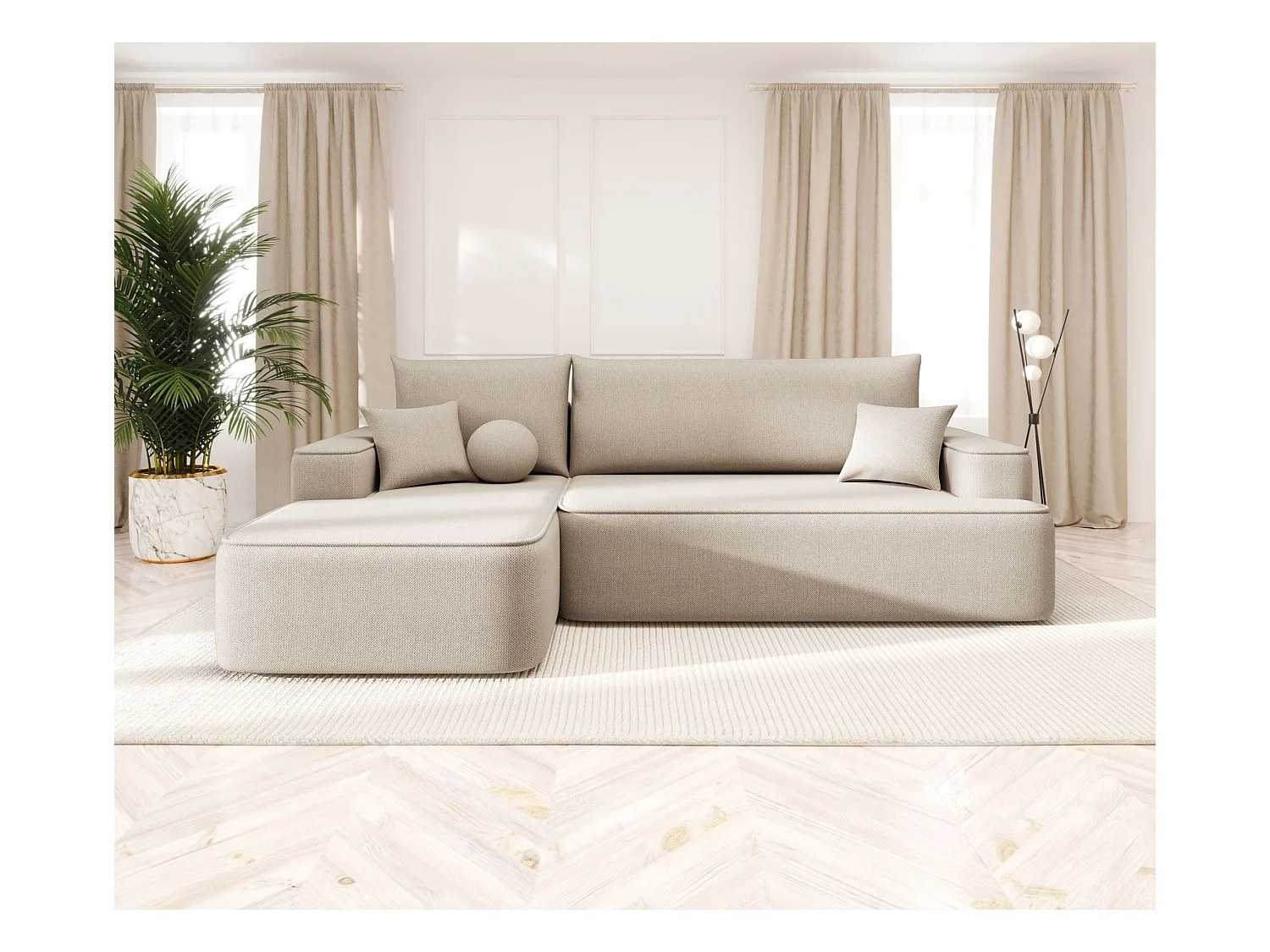 HOEKBANK FIGO met slaapfunctie Curio 09 Ecru Links L-vorm bank met opbergruimte, slaapbank, woonkamerbank