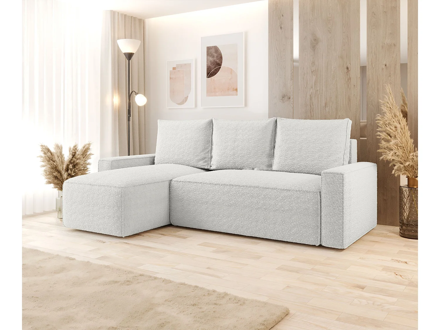ECKSOFA mit Schlaffunktion SAVIO Quelle 01 Creme Links L-Form Sofa mit Stauraum Bettkasten Wohnzimmersofa Couch Sofa Bettsofa Bettkasten Bettcouch