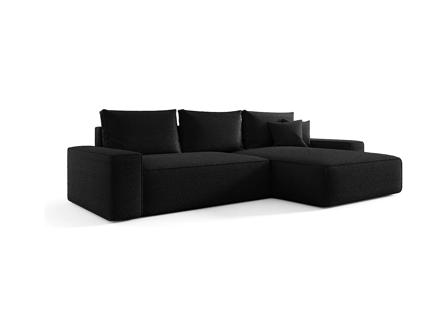 NAROŻNIK MONA z funkcją spania QUELLE 100 Czarny Prawy Sofa w kształcie L z pojemnikiem na pościel, sofa rozkładana, sofa do salonu