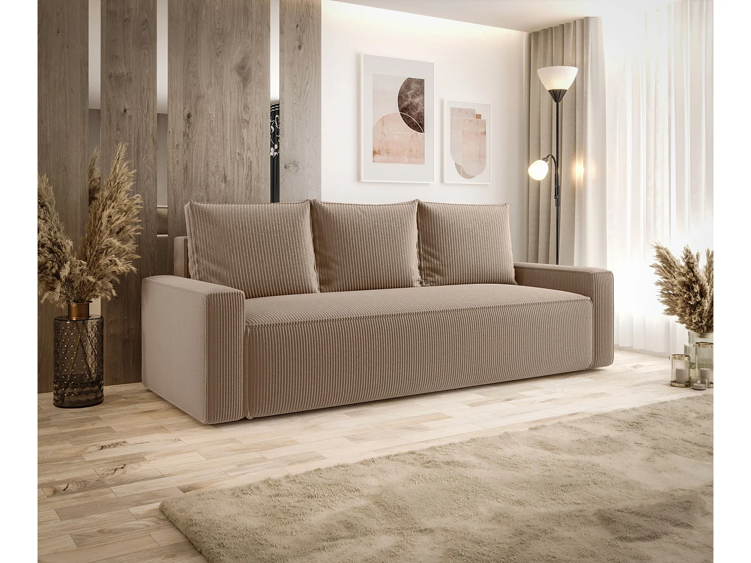 SOFA SAVIO Poso 02 Hellbraun mit Stauraum Bettkasten Wohnzimmersofa Couch Sofa Bettsofa Bettkasten Bettcouch