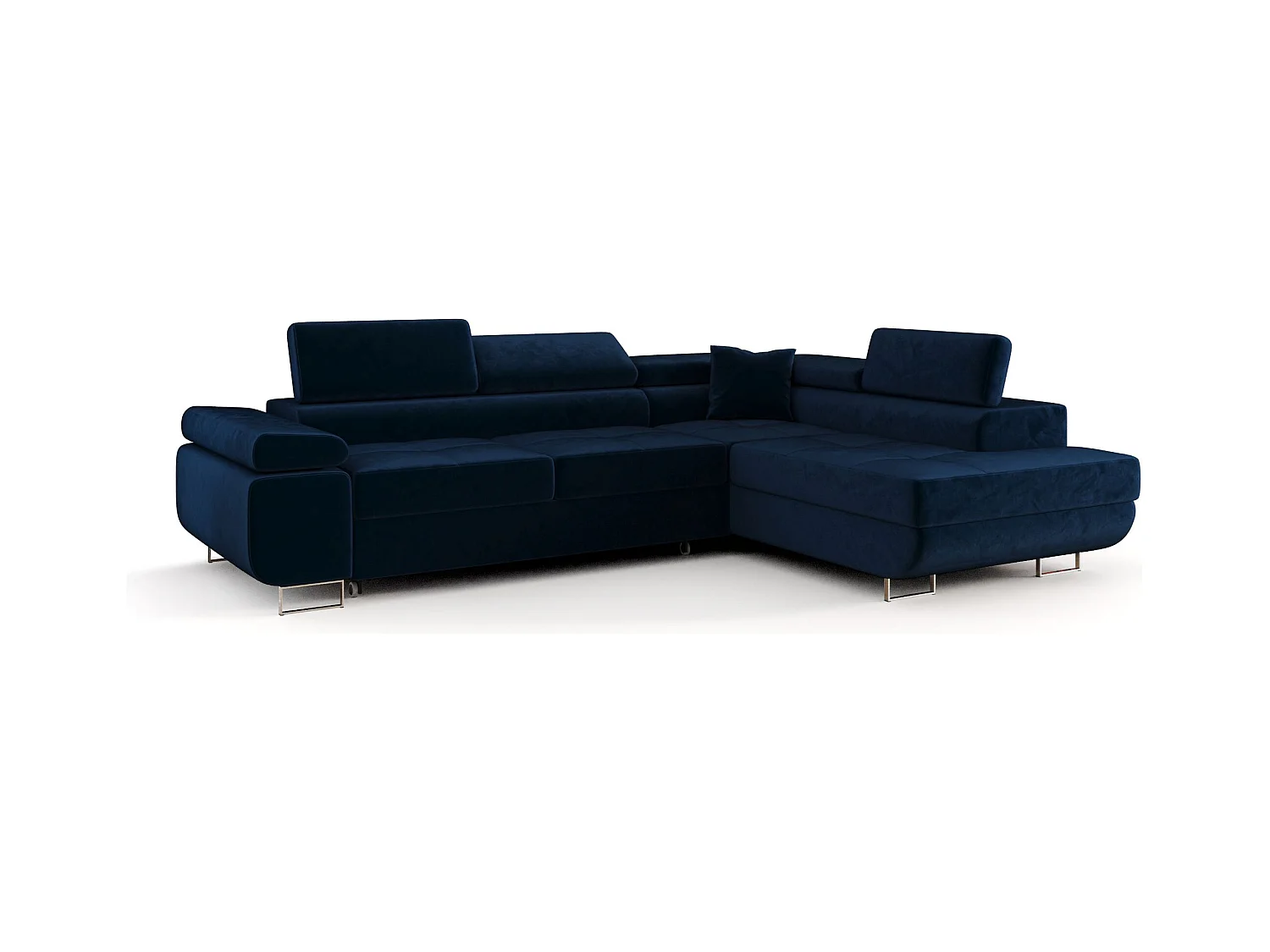 HOEKBANK EMILY met slaapfunctie Monolith 77 Donkerblauw Rechts L-vorm bank met opbergruimte, slaapbank, woonkamerbank