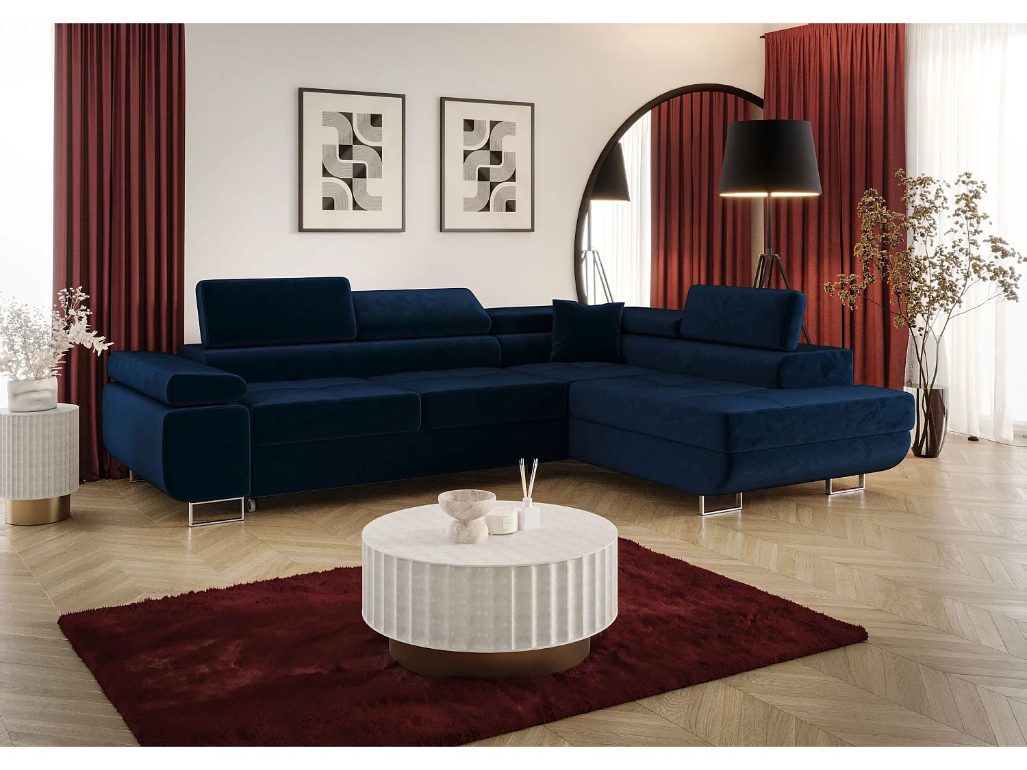 ECKSOFA EMILY mit Schlaffunktion Monolith 77 Dunkelblau Rechts L-Form Sofa mit Stauraum Bettkasten Wohnzimmersofa Couch Sofa Bettsofa Bettkasten Bettcouch