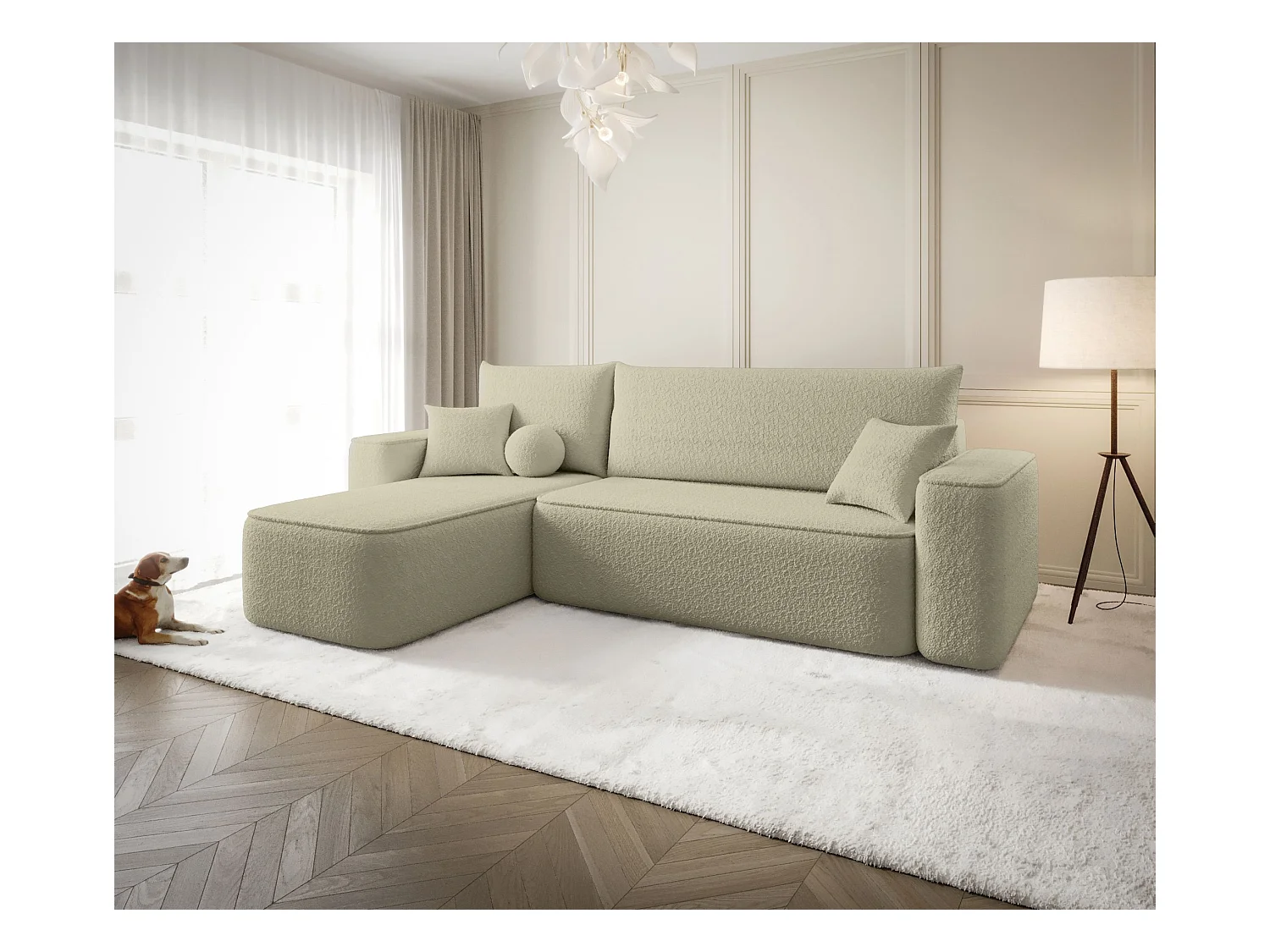 ECKSOFA mit Schlaffunktion SENNO Quelle 06 Beige Links L-Form Sofa mit Stauraum Bettkasten Wohnzimmersofa Couch Sofa Bettsofa Bettkasten Bettcouch