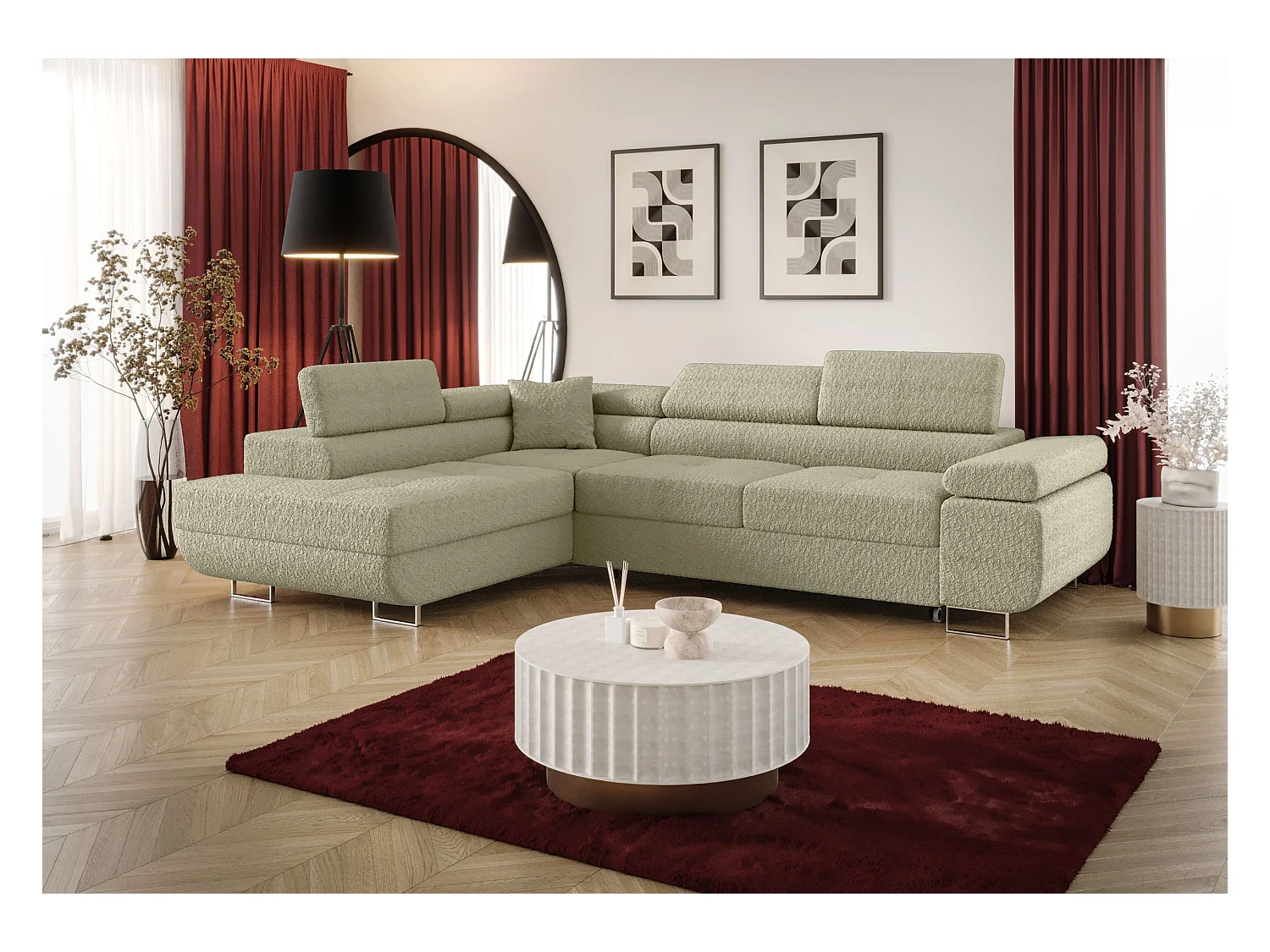 HOEKBANK EMILY met slaapfunctie Quelle 06 Beige Links L-vorm bank met opbergruimte, slaapbank, woonkamerbank