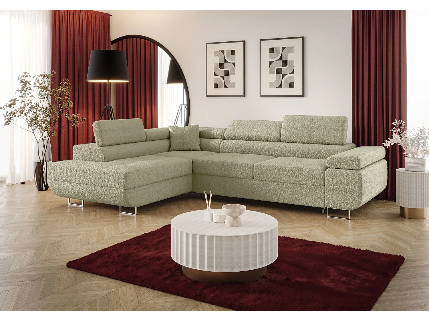 ECKSOFA EMILY mit Schlaffunktion Quelle 06 Beige Links L-Form Sofa mit Stauraum Bettkasten Wohnzimmersofa Couch Sofa Bettsofa Bettkasten Bettcouch