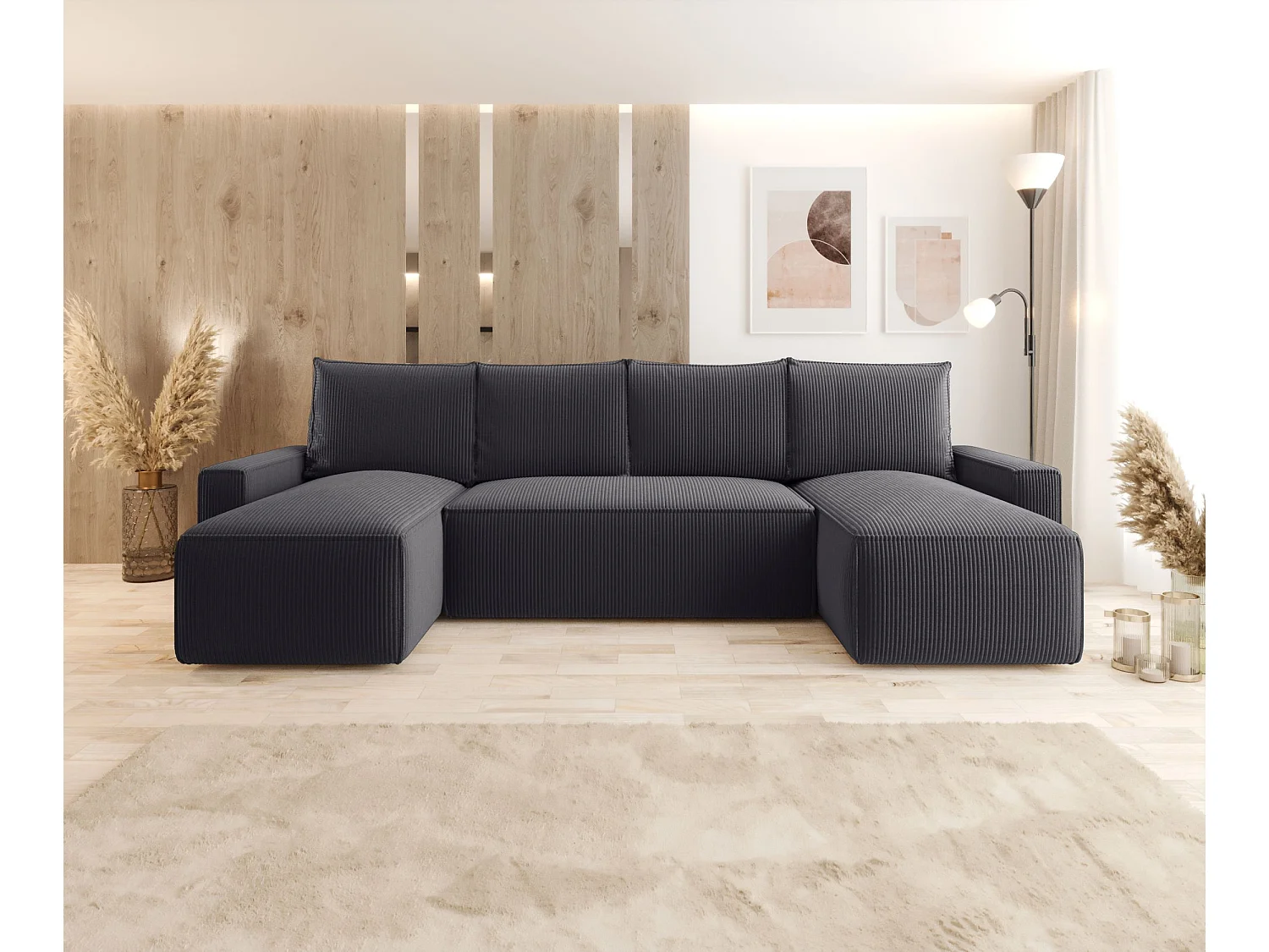 ECKSOFA mit Schlaffunktion SAVIO U Poso 34 Grau U-Form Sofa mit Stauraum Bettkasten Wohnzimmersofa Couch Sofa Bettsofa Bettkasten Bettcouch