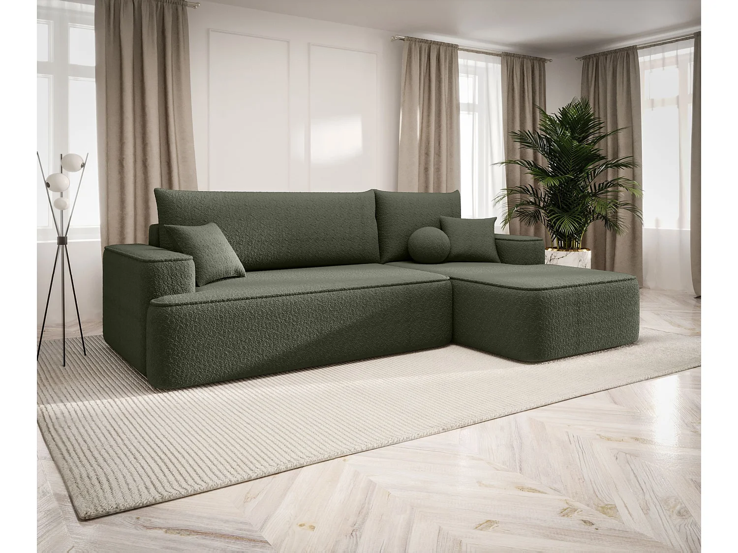 ECKSOFA mit Schlaffunktion FIGO Quelle 37 Dunkelgrün Rechts L-Form Sofa mit Stauraum Bettkasten Wohnzimmersofa Couch Sofa Bettsofa Bettkasten Bettcouch