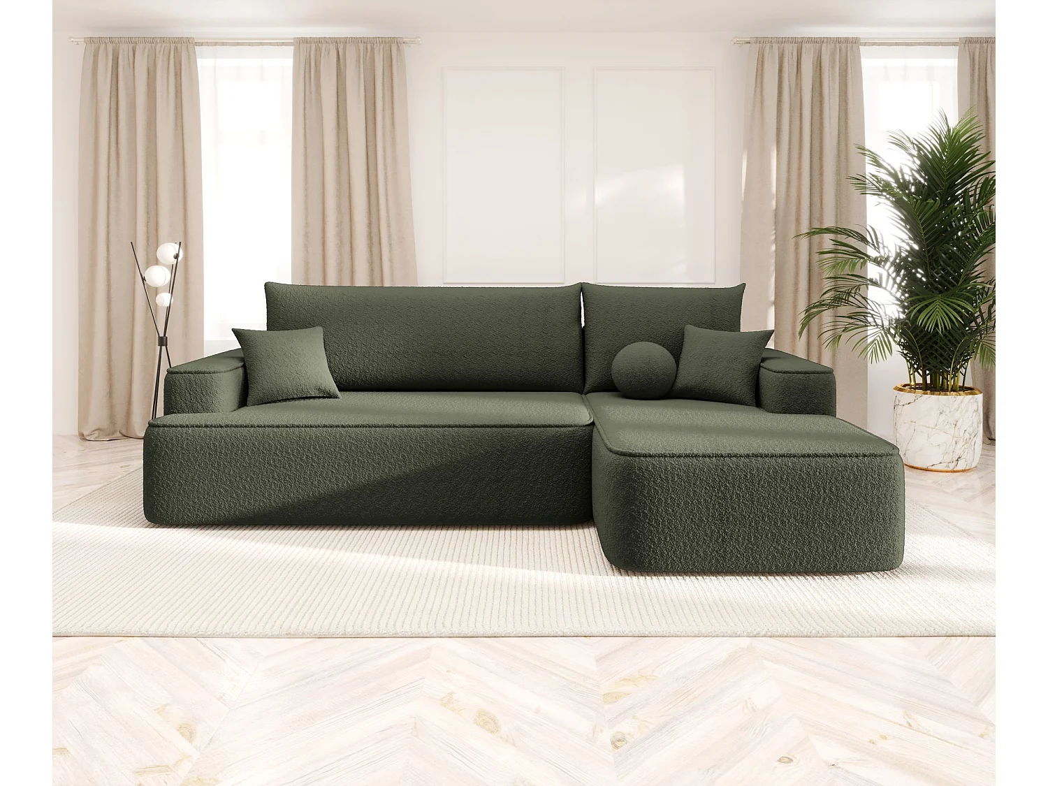 ECKSOFA mit Schlaffunktion FIGO Quelle 37 Dunkelgrün Rechts L-Form Sofa mit Stauraum Bettkasten Wohnzimmersofa Couch Sofa Bettsofa Bettkasten Bettcouch